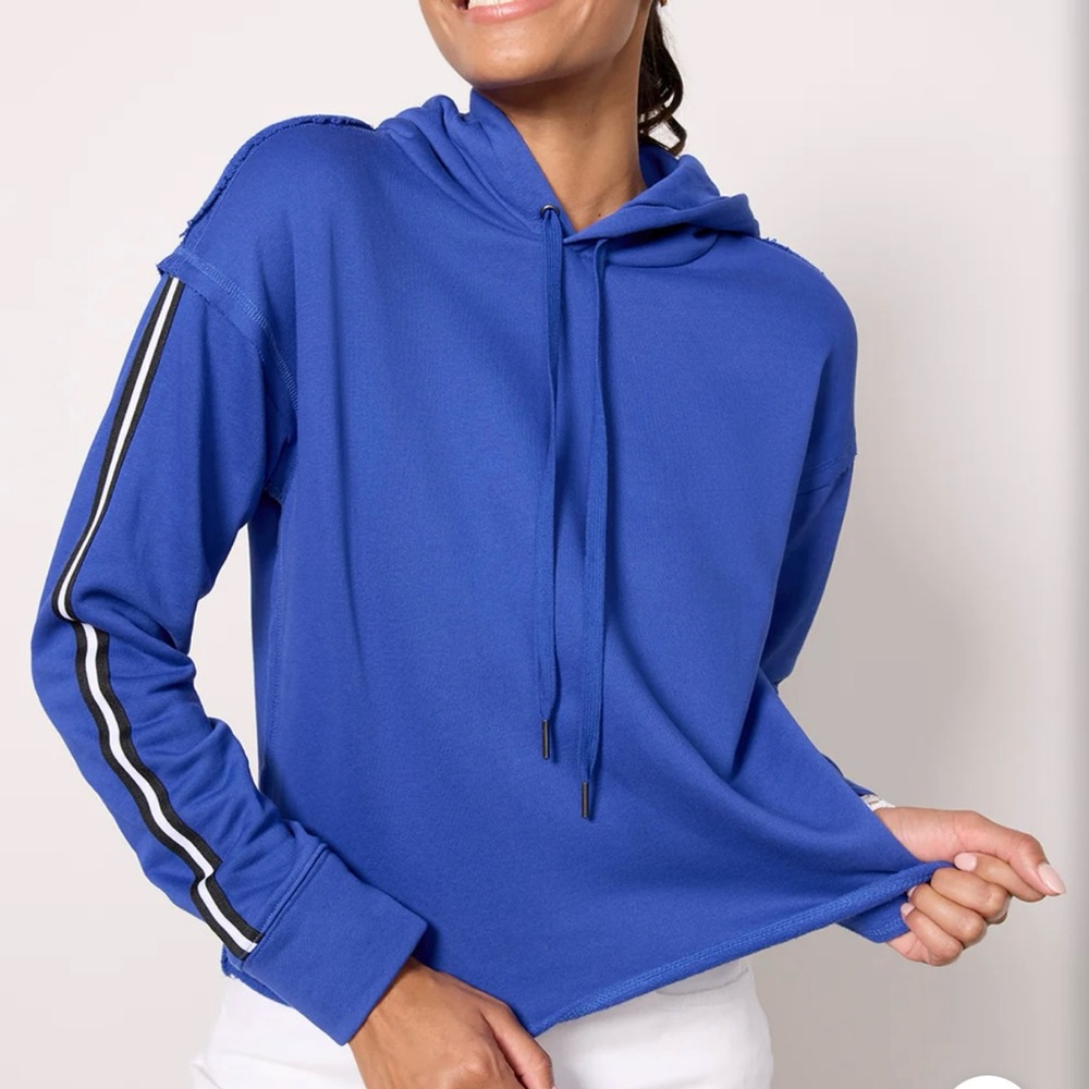 Evereve Kerry Tape Trim Hoodie- Cobalt Blue